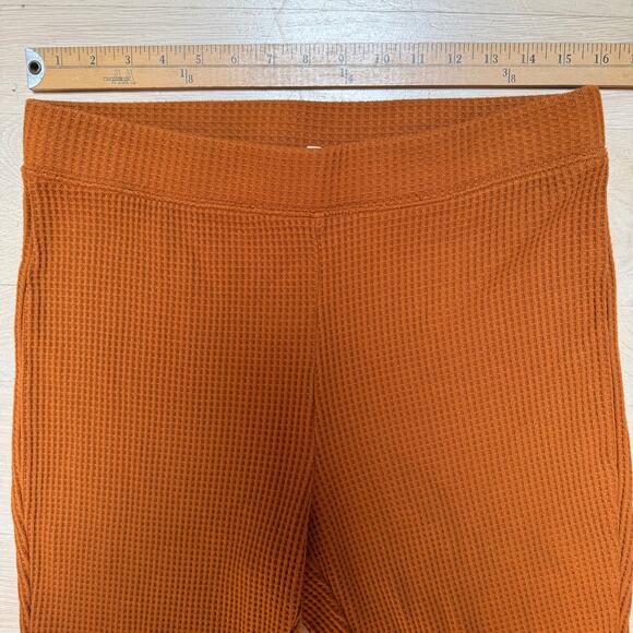Aerie Hi Rise Waffle Knit Flared Pants Burnt Orange Women L Long Lounge Fall - Picture 4 of 8